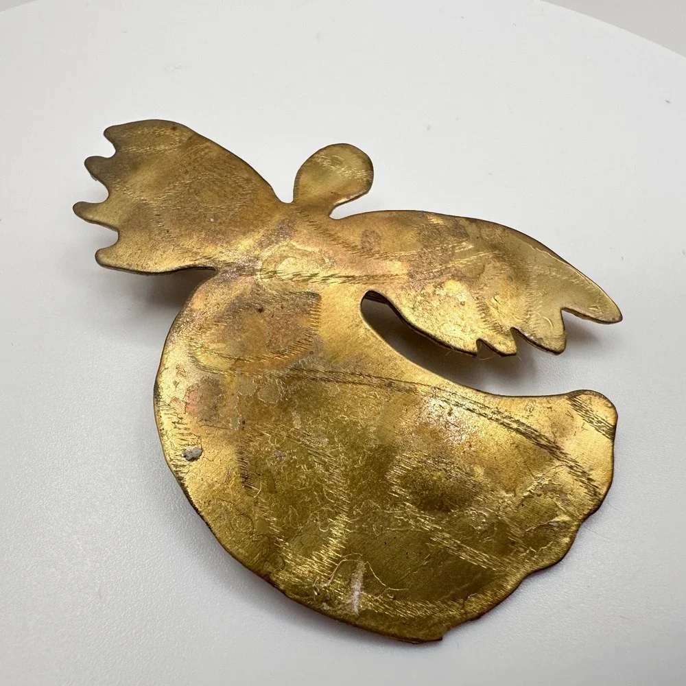 Vintage 90s Angel Wings Comfort Brooch Pin Gold Tone Brass 2000 Signed Religious